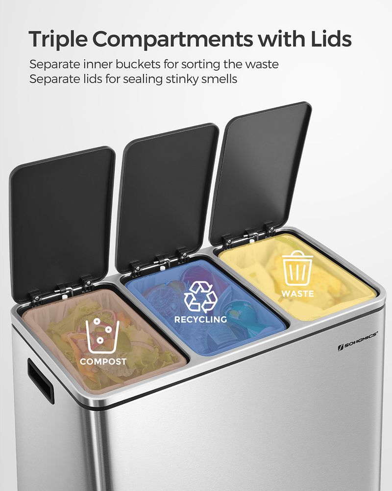 3 Compartments Dustbin | SONGMICS