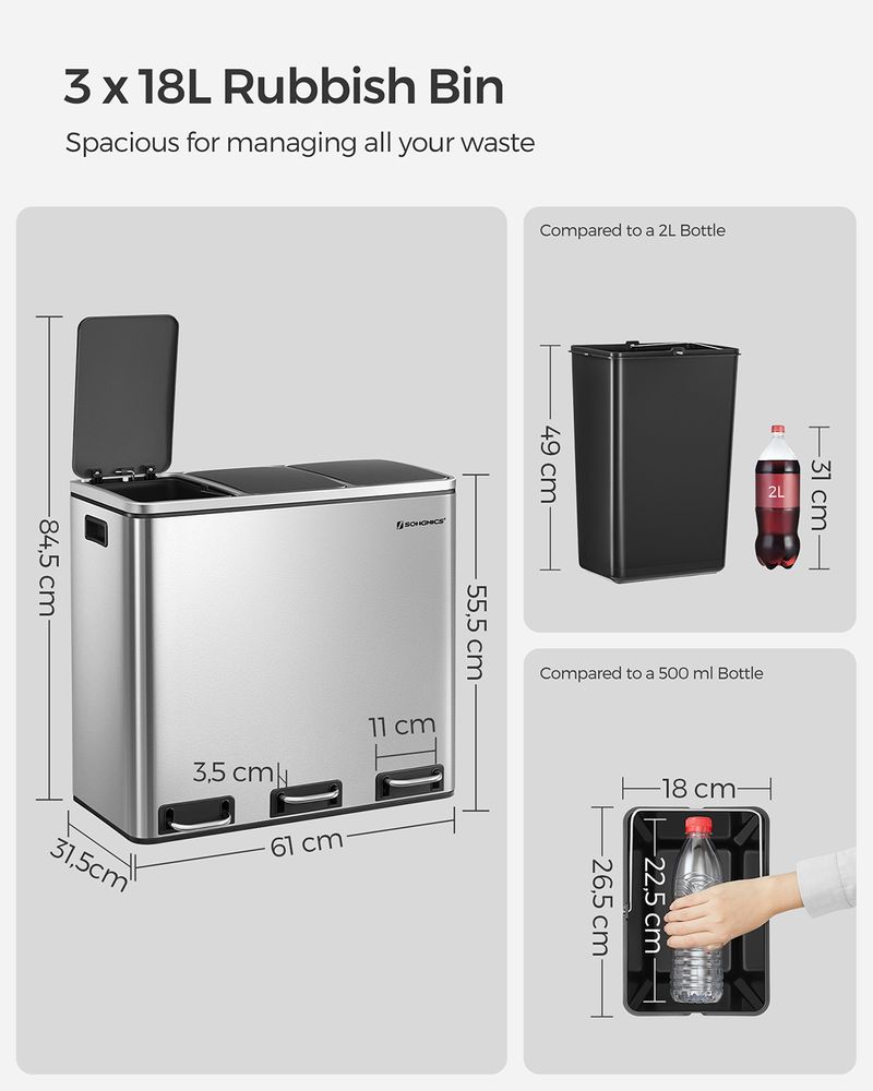 3 Compartments Dustbin | SONGMICS