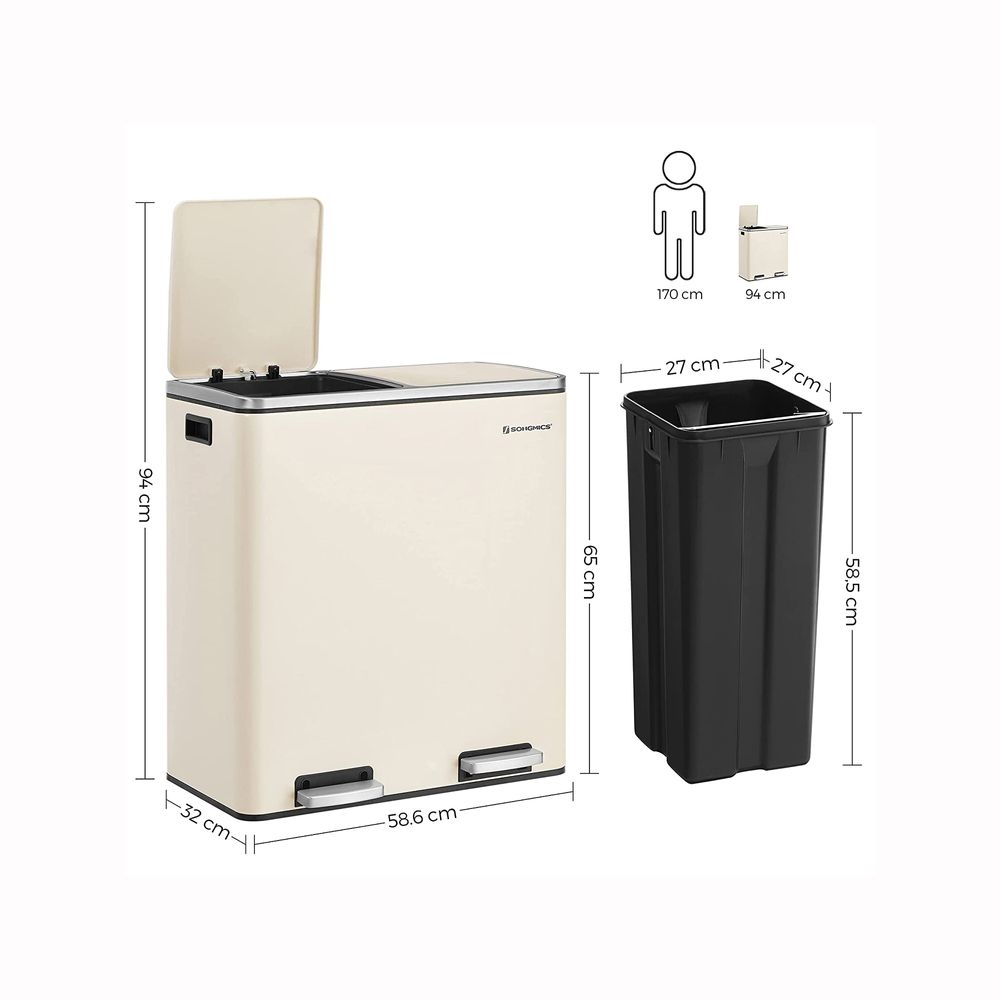 Songmics Trash Can, 2 X 8 Gal Garbage Can For Kitchen, With 15
