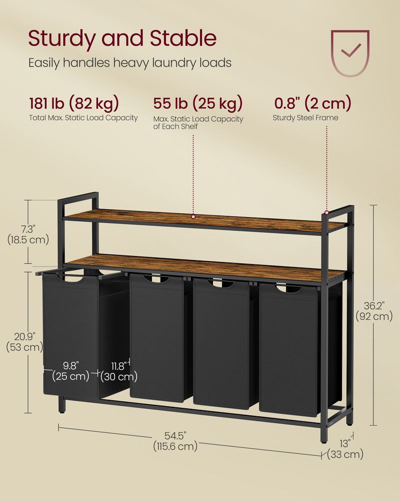 Laundry Basket with Pull-Out Bags Rustic Brown and Black