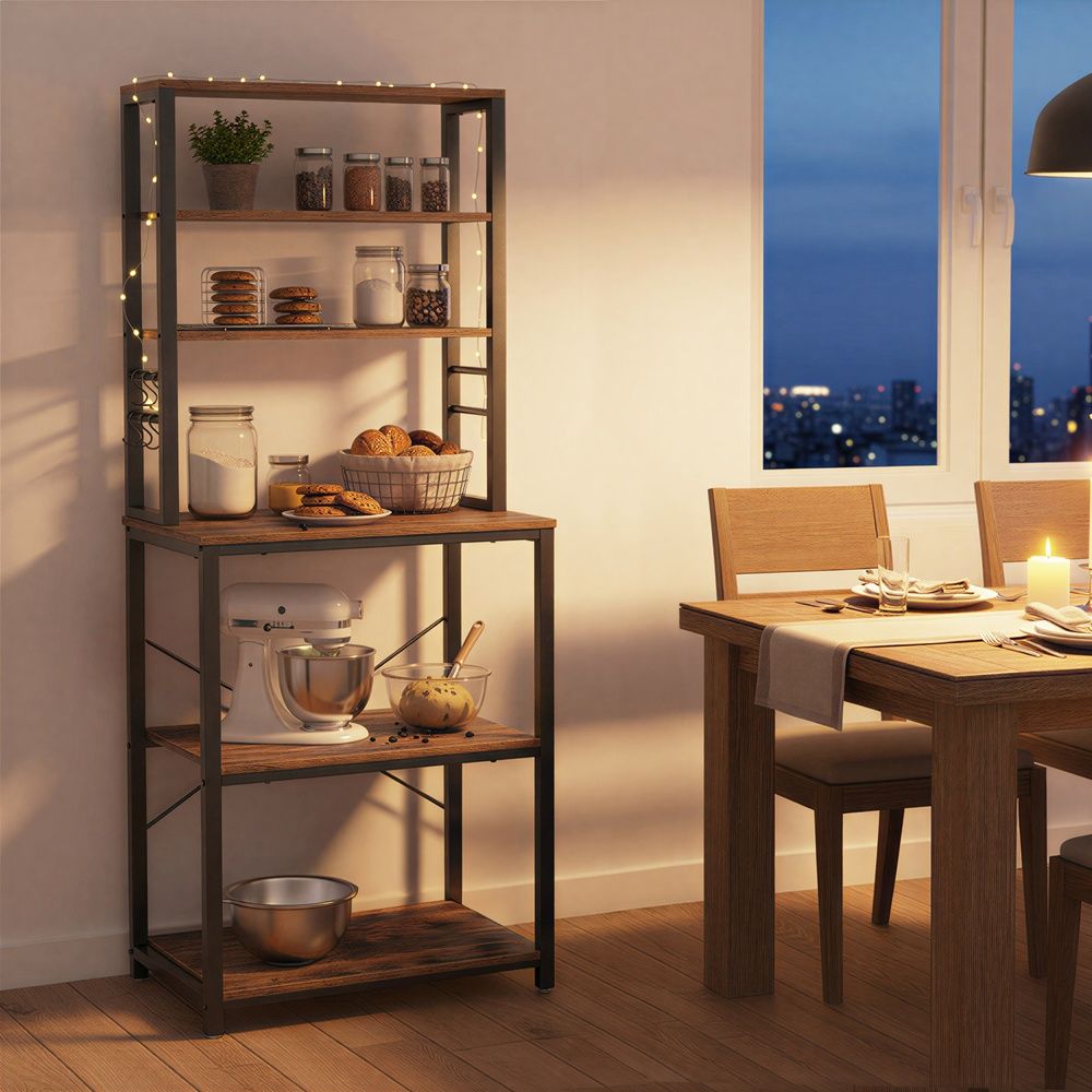 VASAGLE Baker's Rack, Kitchen Storage Shelf with Hooks, 15.7x31.5x65.7 Inches, Rustic Brown/Black VASAGLE Baker's Rack, Kitchen Storage Shelf with Hooks, 15.7x31.5x65.7 Inches, Rustic Brown/Black