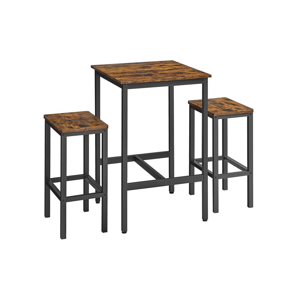 VASAGLE Dining Table Set Bar Table and Chairs Set Kitchen Bar Height Table  with Stools Set of 2 Rustic Brown and Black 