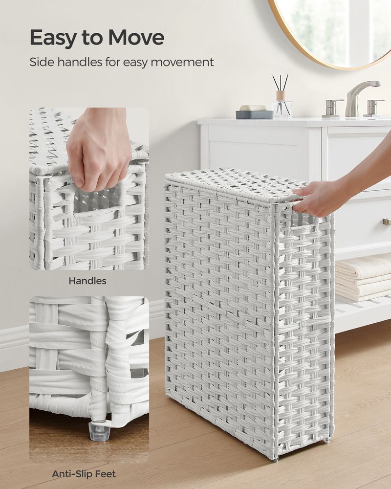 60L Slim Laundry Hamper With Lid - Collapsible Double Compartment Clothes Basket