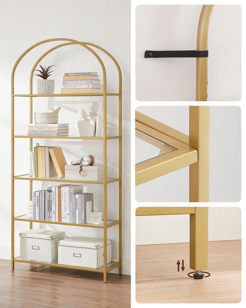vasagle shelf unit, 5-tier ladder shelving unit, slim glass shelf