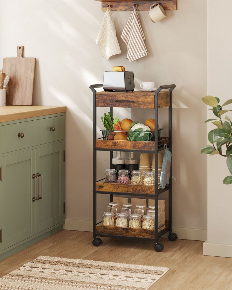 LEHOM Slim Rolling Storage Cart - 4 Tiers Bathroom Organizer Utility Cart Slide Out Storage Shelves Mobile Shelving Unit For Kitchen, Bedroom, Office