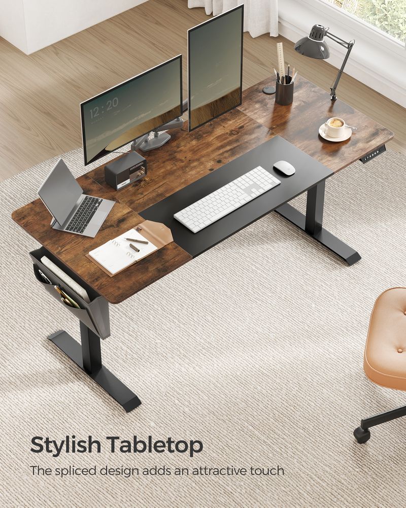 SONGMICS Height Adjustable Desk with 4 Memorable Heights Rustic Brown