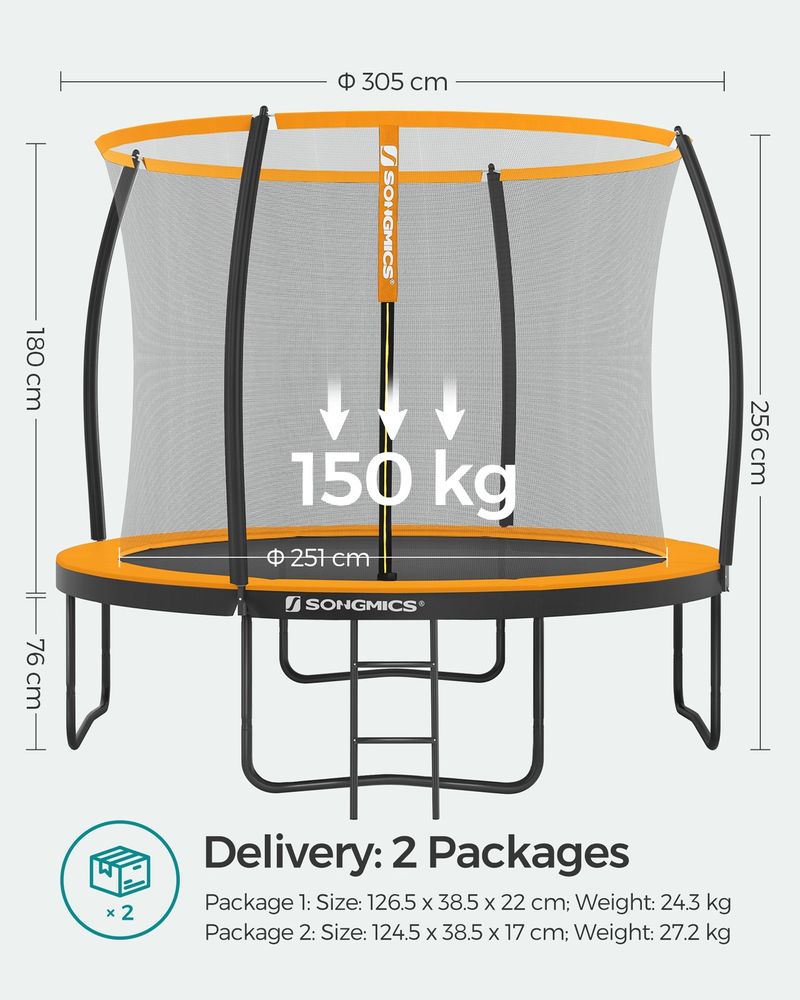 SONGMICS 10ft Round Trampoline with Safety Net Enclosure