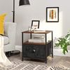 Bedside Table with Fabric Drawer Rustic Brown & Black