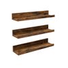 Set of 3 Rustic Brown Wooden Floating Shelves