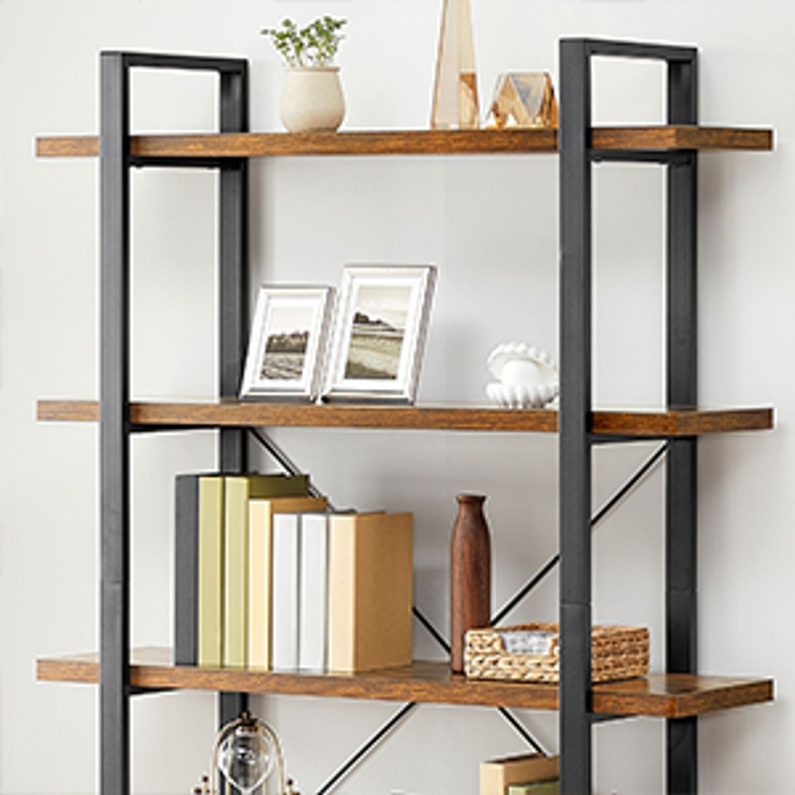thumbnail image 2 of VERMESS 5-Tier Industrial Bookshelf - 24" Rustic Brown Metal Frame Storage Unit 2 of 10