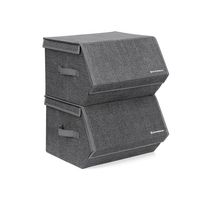 Set of 2 Grey Storage Boxes with Magnetic Hinged Lid