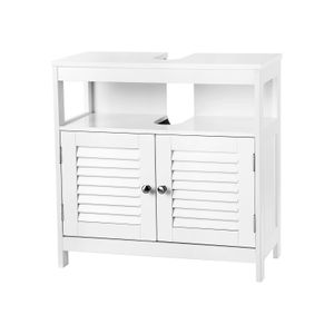 VASAGLE Under Sink Cabinet Storage Cabinet Bathroom Cupboard Double Shutter Door 2 Compartments Damp-Resistant 60 x 30 x 60 cm White Country Style BBC02WT 