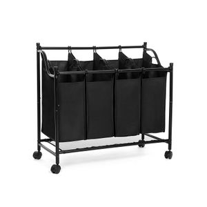 Sturdy Laundry Sorter Laundry Trolley 4 x 35L Laundry Collector with 4 Removable Fabric Bags SONGMICS Laundry Basket Black LSF005 