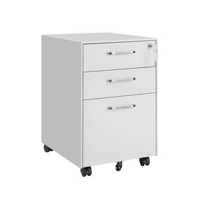 White Movable Office File Cabinet with 3 Drawers