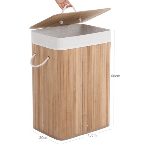 72L 40 x 30 x 60 cm Natural LCB10Y XL Foldable Storage Hamper with Removable Washable Lining SONGMICS Bamboo Laundry Basket 
