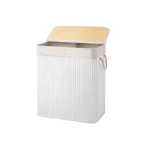 SONGMICS XXL 100 L Bamboo Laundry Basket Washing Box Bin Storage Hamper with 2 Sections Lid and Removable Washable Lining LCB64WT 