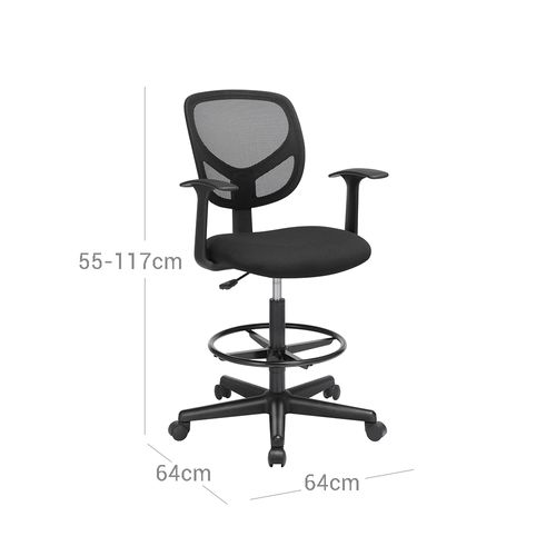 Drafting Chair Standing Desk Chair Rolling Chair Mesh Office Chair Height Adjustable Tall Chair Drafting Stool Task Chairs with Ergonomic Footrest Lumbar Support and Flip Up Armrest Black 