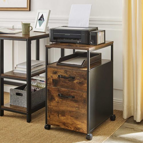 Industrial Home Office Filing Cabinet with 2 Storage Drawers VASAGLE File Cabinet with Lock for Hanging File Folders Steel Frame Rustic Brown and Black UOFC077B01 Open Shelf 
