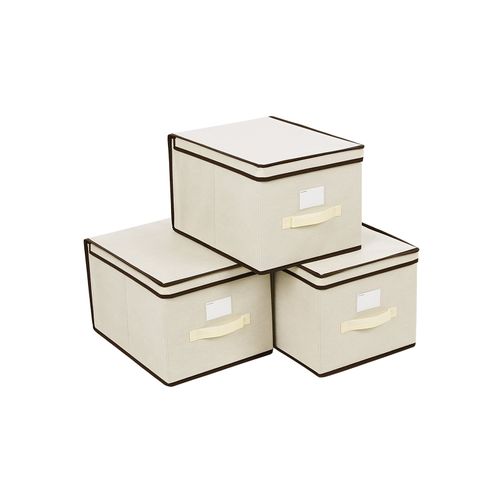 Set Of 3 Fabric Storage Boxes With Lids, White Storage Boxes With Lids Uk