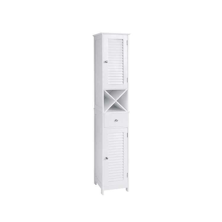 White Free Standing Linen Tower with Cabinet & Shelves