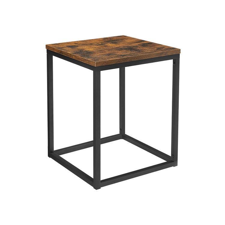 Industrial Brown Side Table with Metal Frame