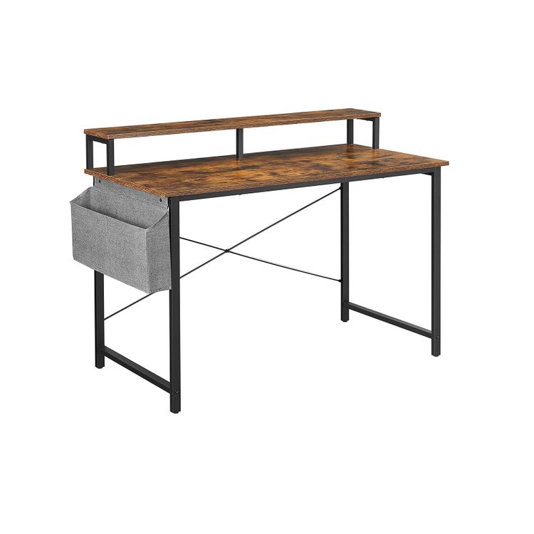 Industrial Computer Desk with Monitor Riser & Storage Bag