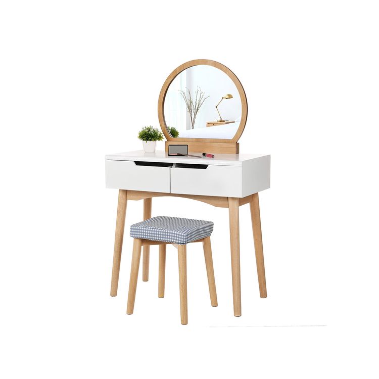 Round Mirror Vanity Table Vanity Table VASAGLE by SONGMICS
