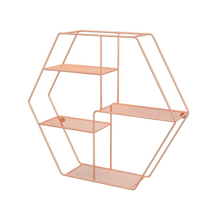Rose Gold Hexagonal Metal Wall-Mounted Shelves