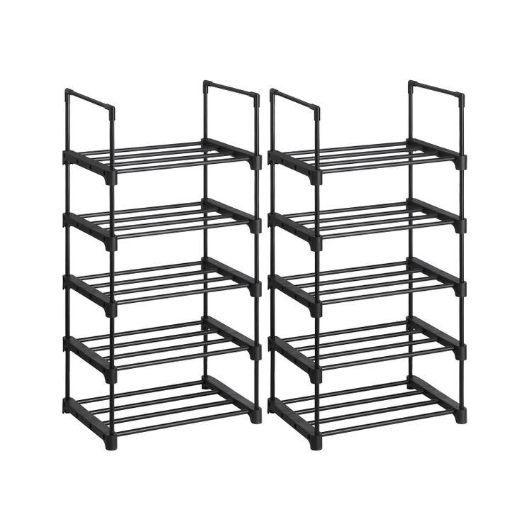 Set of 2 Black Shoe Storage Organiser with 5 Shelves