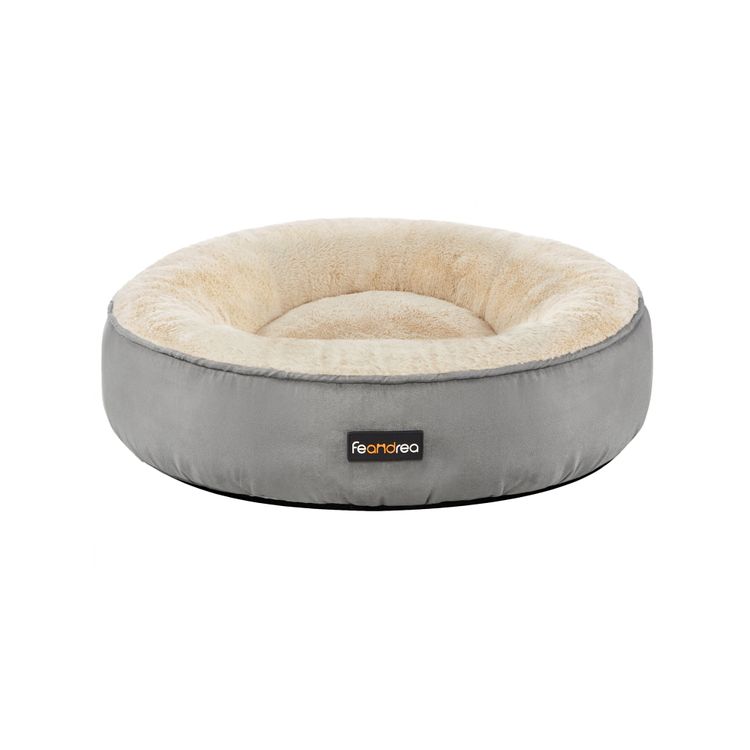 Grey & White Washable Round Dog Cushion