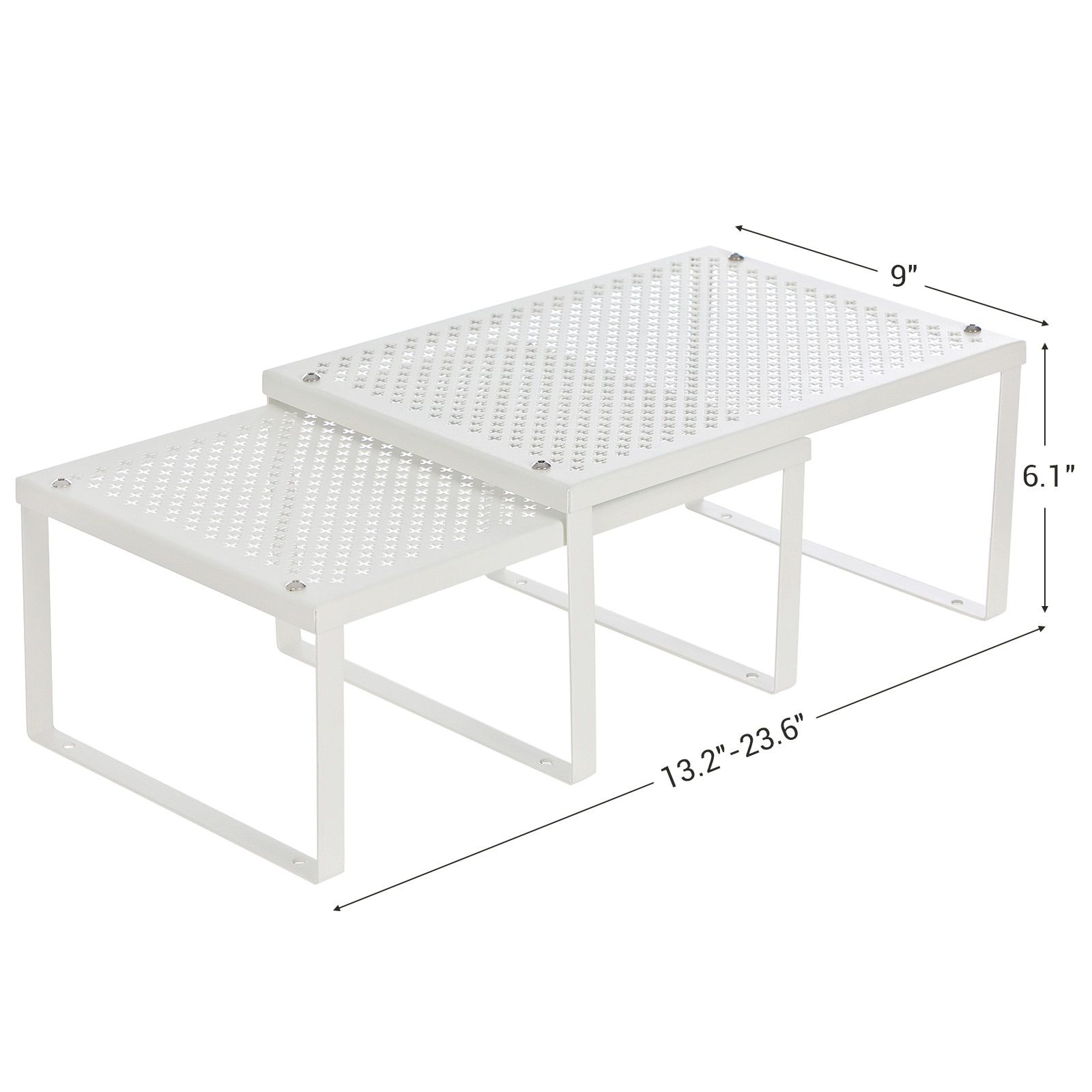 SONGMICS Set of 2 Cupboard Organisers, Kitchen Storage, Stackable, Expandable, Metal Counter Shelves, White KCS01WT