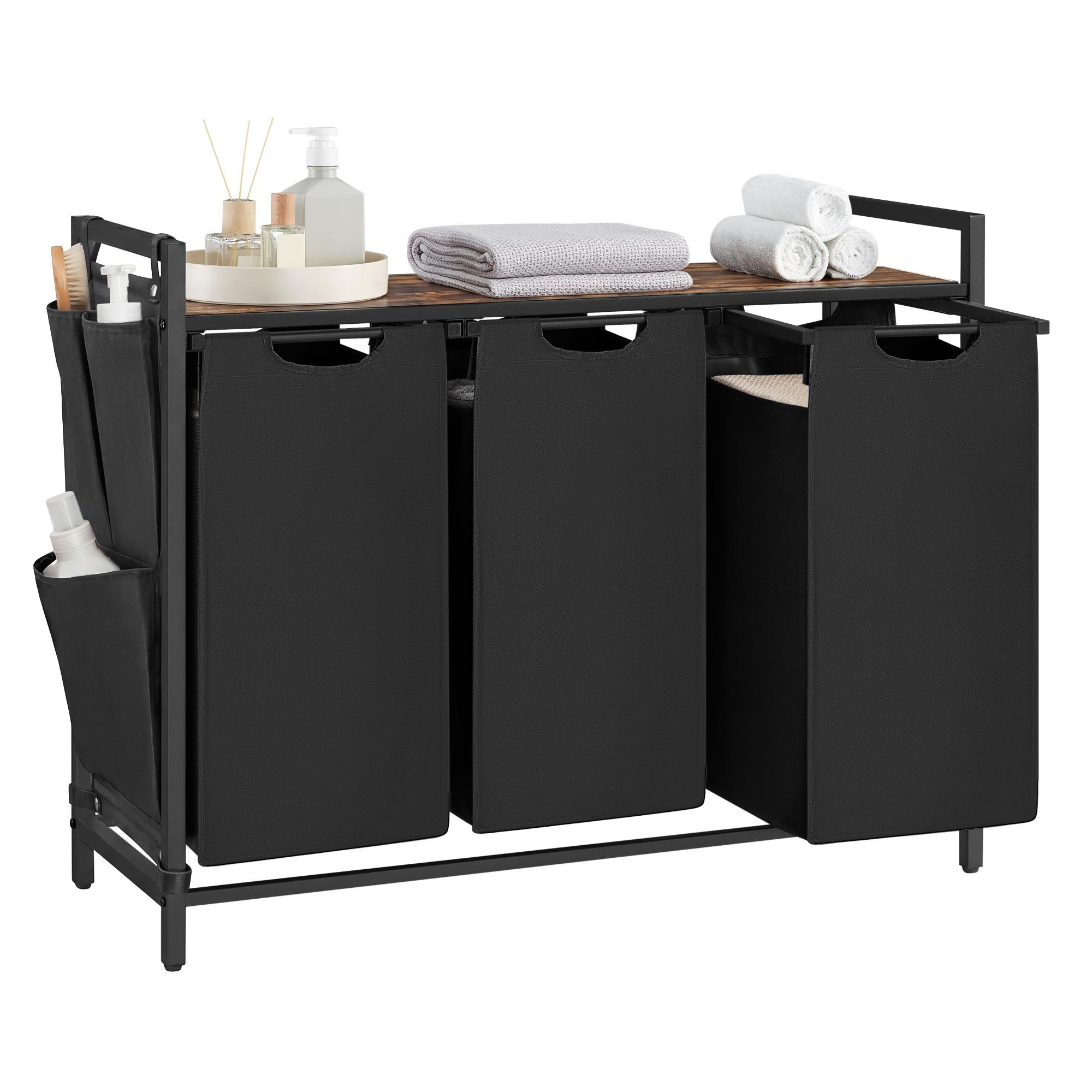 120 l laundry sorter 3 removable bags shelf ink black