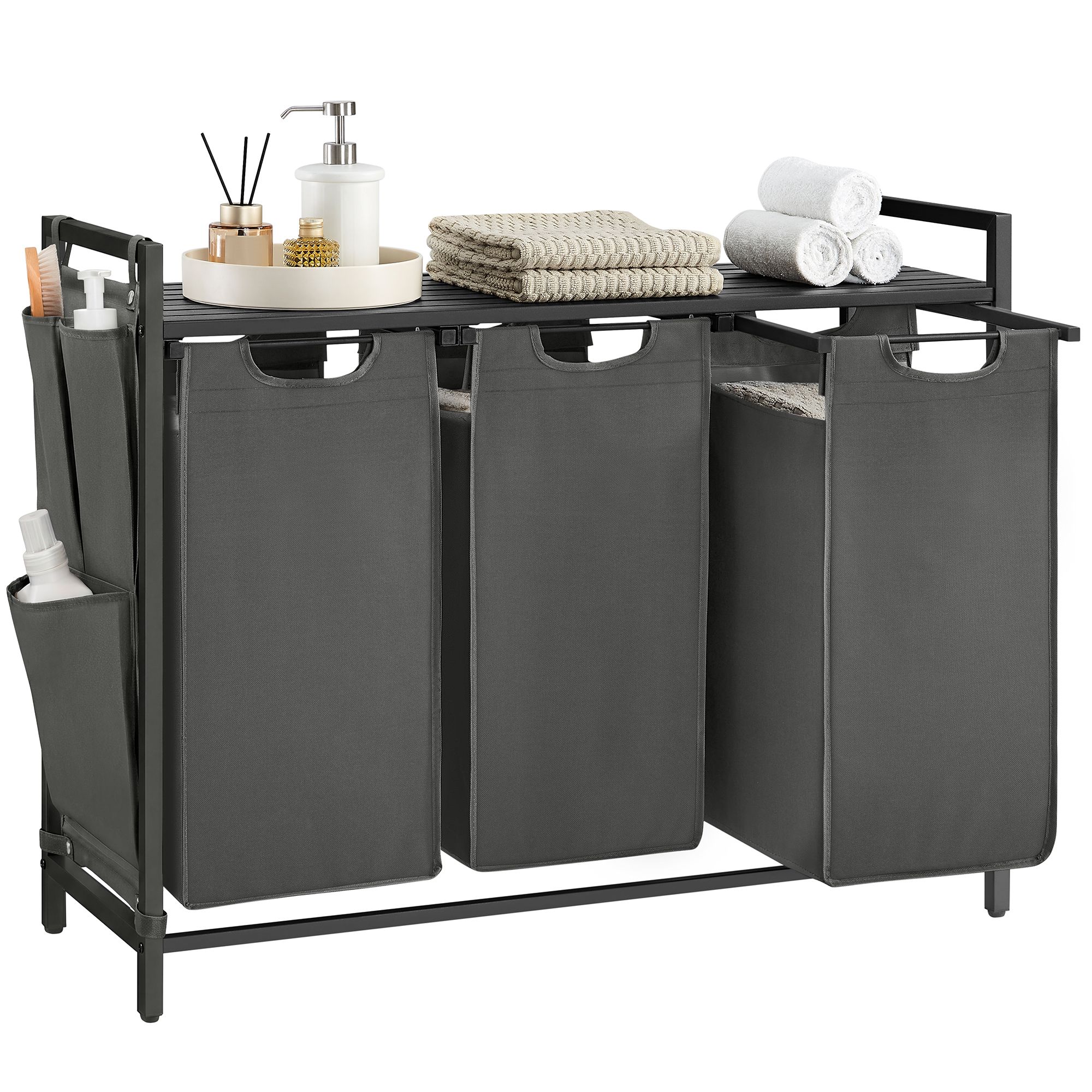 3 x 38L Laundry Basket Black and Grey