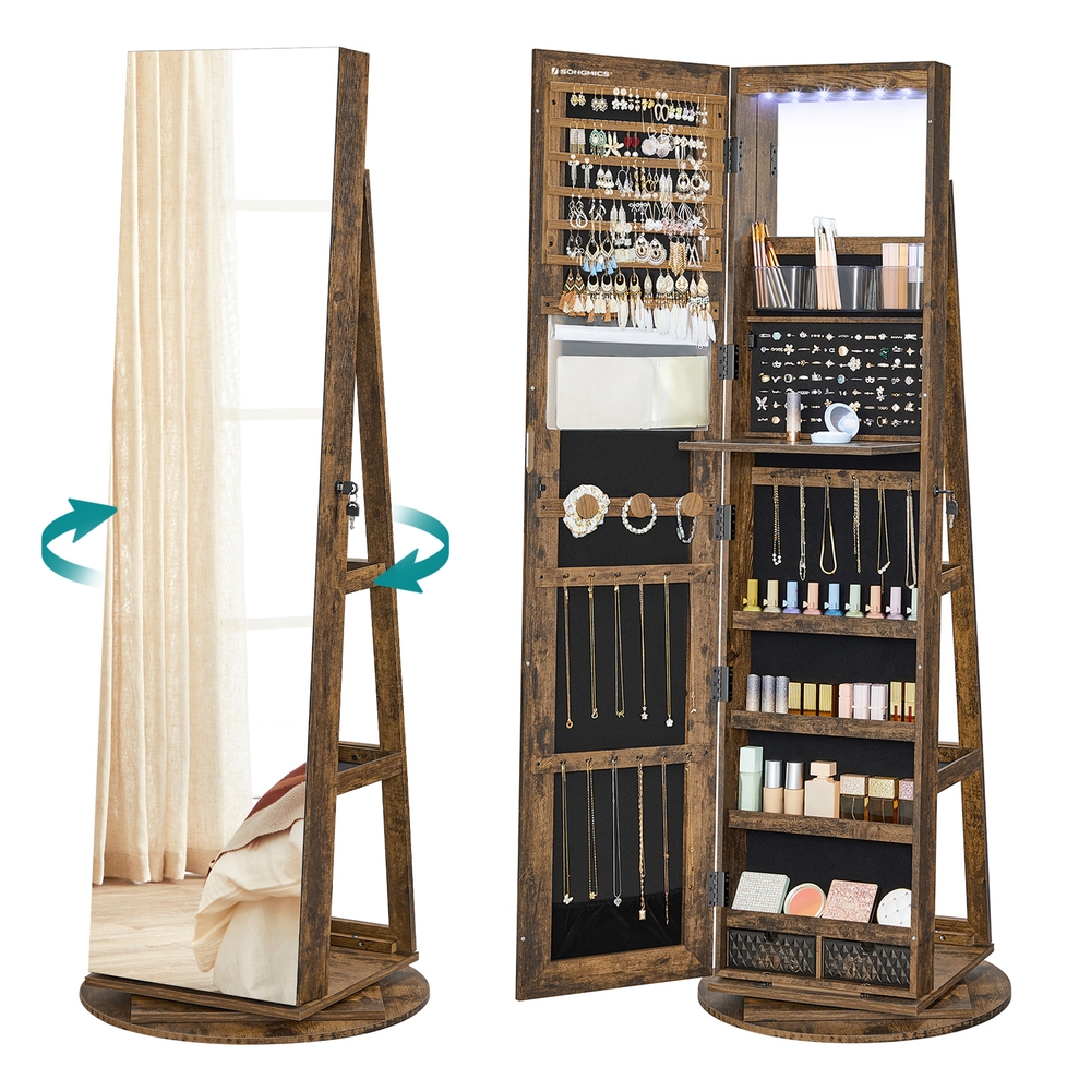 Rotating LED Mirror Jewelry Cabinet