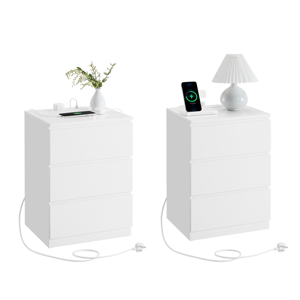 KAILYN Collection Bedside Tables with Power Strip Cloud White