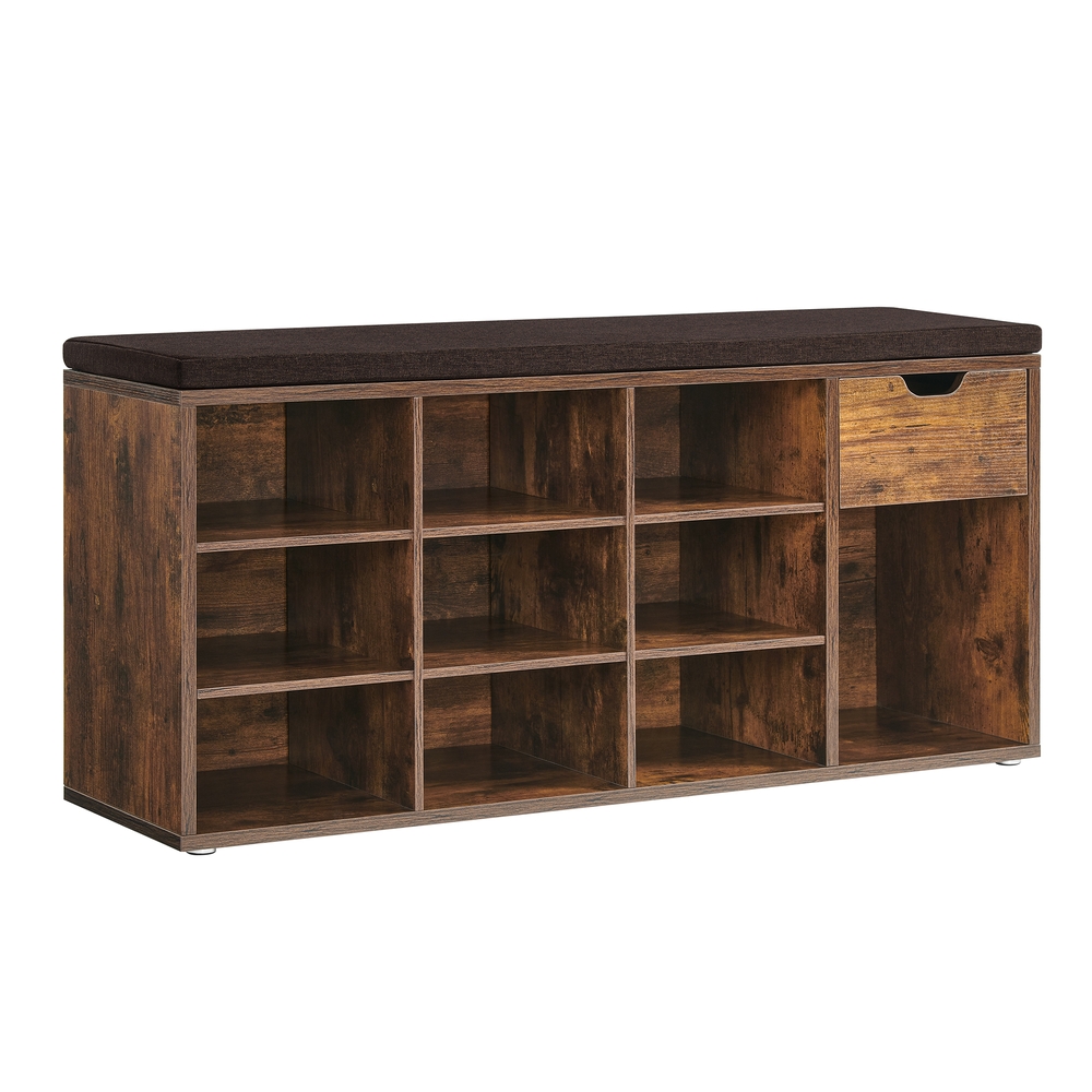 Shoe Storage Bench Hallway Bench with Cushion Rustic Brown and Bronze
