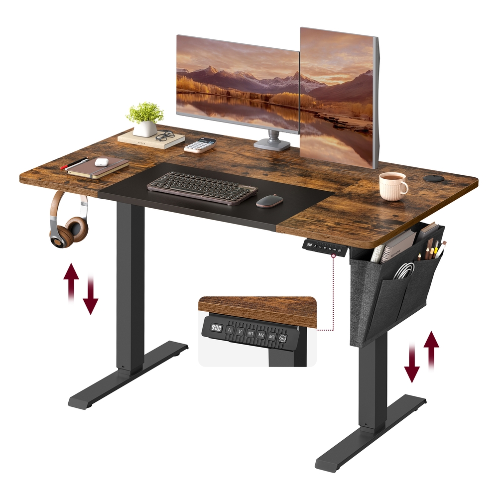 Electric Height Adjustable Standing Desk 120 x 60 cm with Memory Settings, Rustic Brown and Black