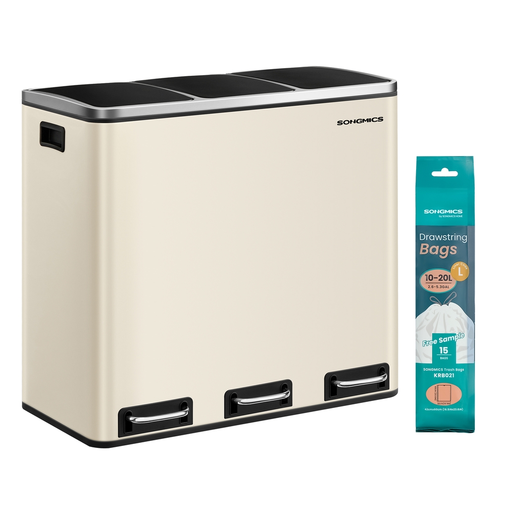 3 x 18L Kitchen Pedal Bin Sand Beige
