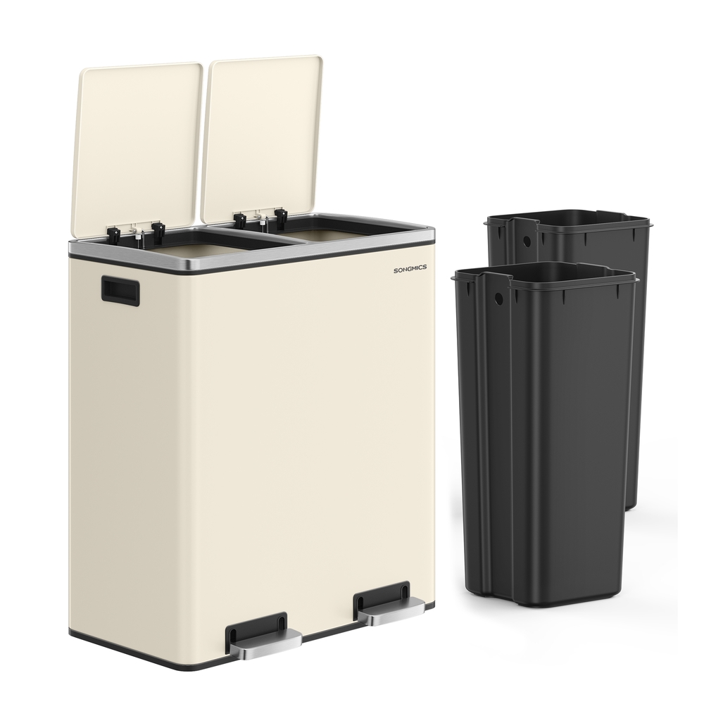 Cream Colour Step-Open Waste Bins with 2 Inner Buckets
