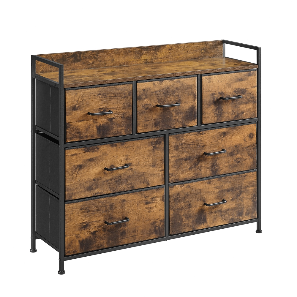 Chest of Drawers 7 Fabric Drawers with Handles Rustic Brown and Ink Black Chest of Drawers 7 Fabric Drawers with Handles Rustic Brown and Ink Black
