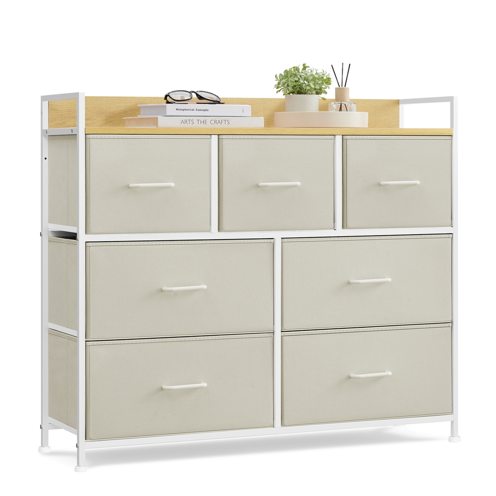 Chest of Drawers, 7 Drawers, White and Beige Chest of Drawers, 7 Drawers, White and Beige