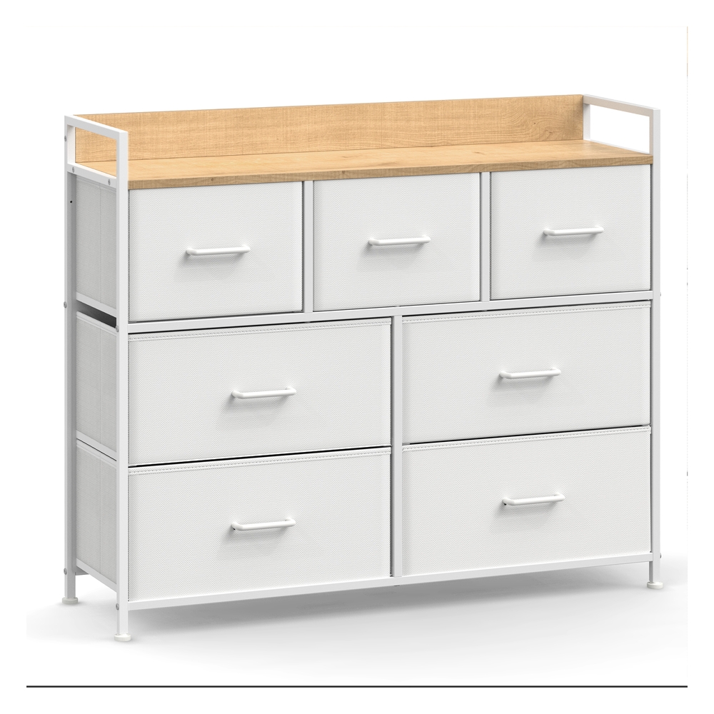 Chest of Drawers, 7 Drawers, White and Beige