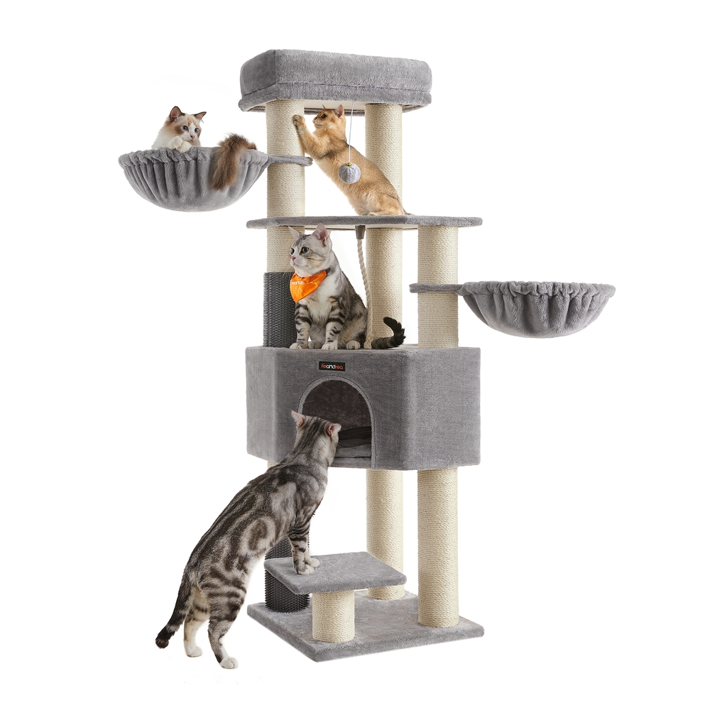 Heavy-Duty Cat Tower with Self-Warming Pads, 2 Self-Groomers, 9 Scratching Posts