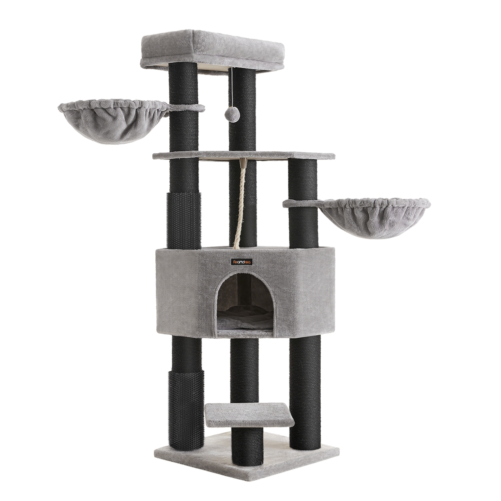 Heavy-Duty Cat Tower with Self-Warming Pads, 2 Self-Groomers, 9 Scratching Posts