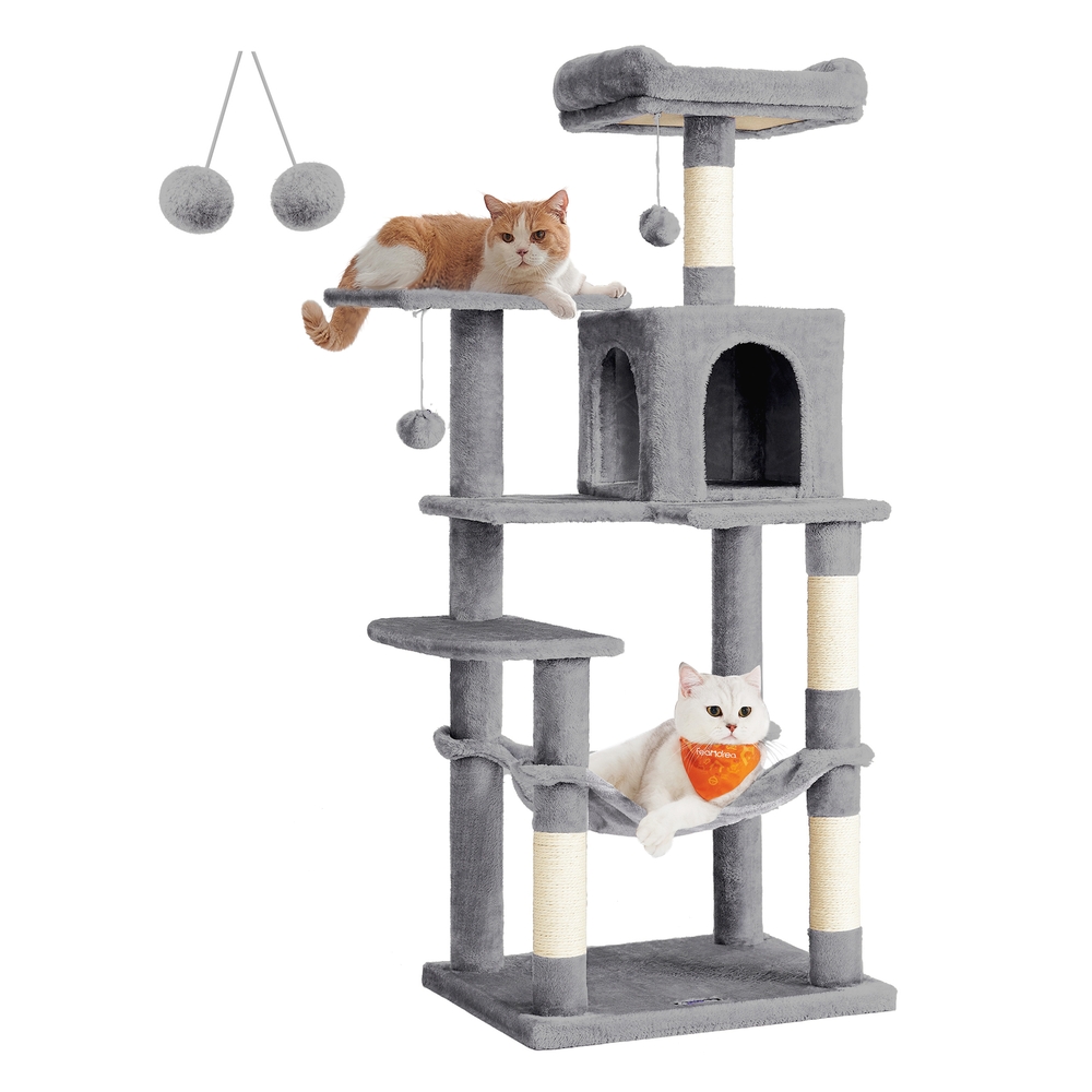 Grey Cat Condo with Hammock & Pompoms