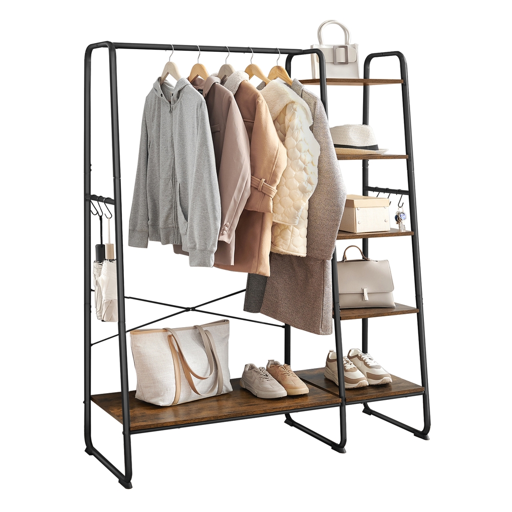 Clothes Rail with Storage Shelves Rustic Brown and Ink Black