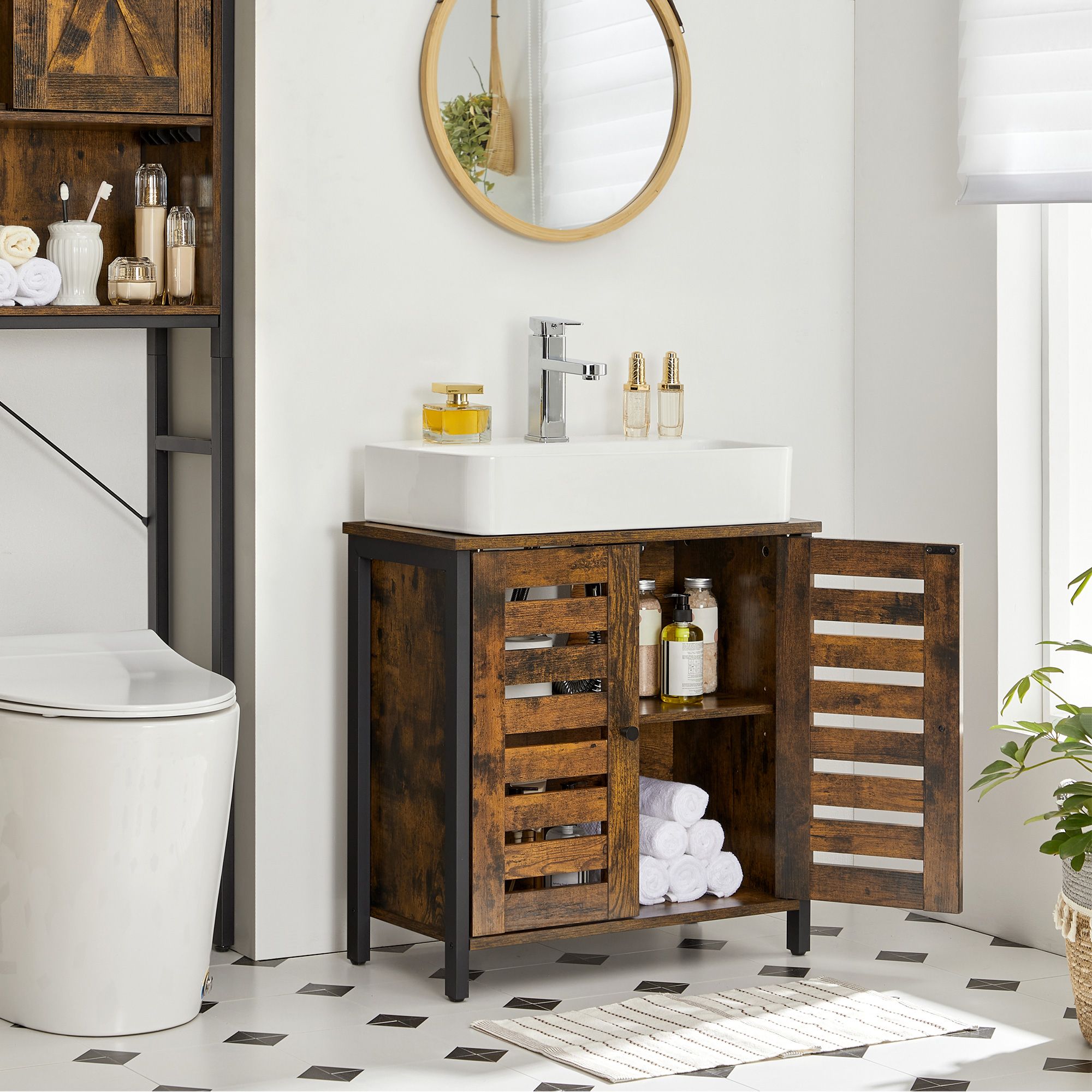 Industrial Brown Under Sink Cabinet with Adjustable Shelf | VASAGLE