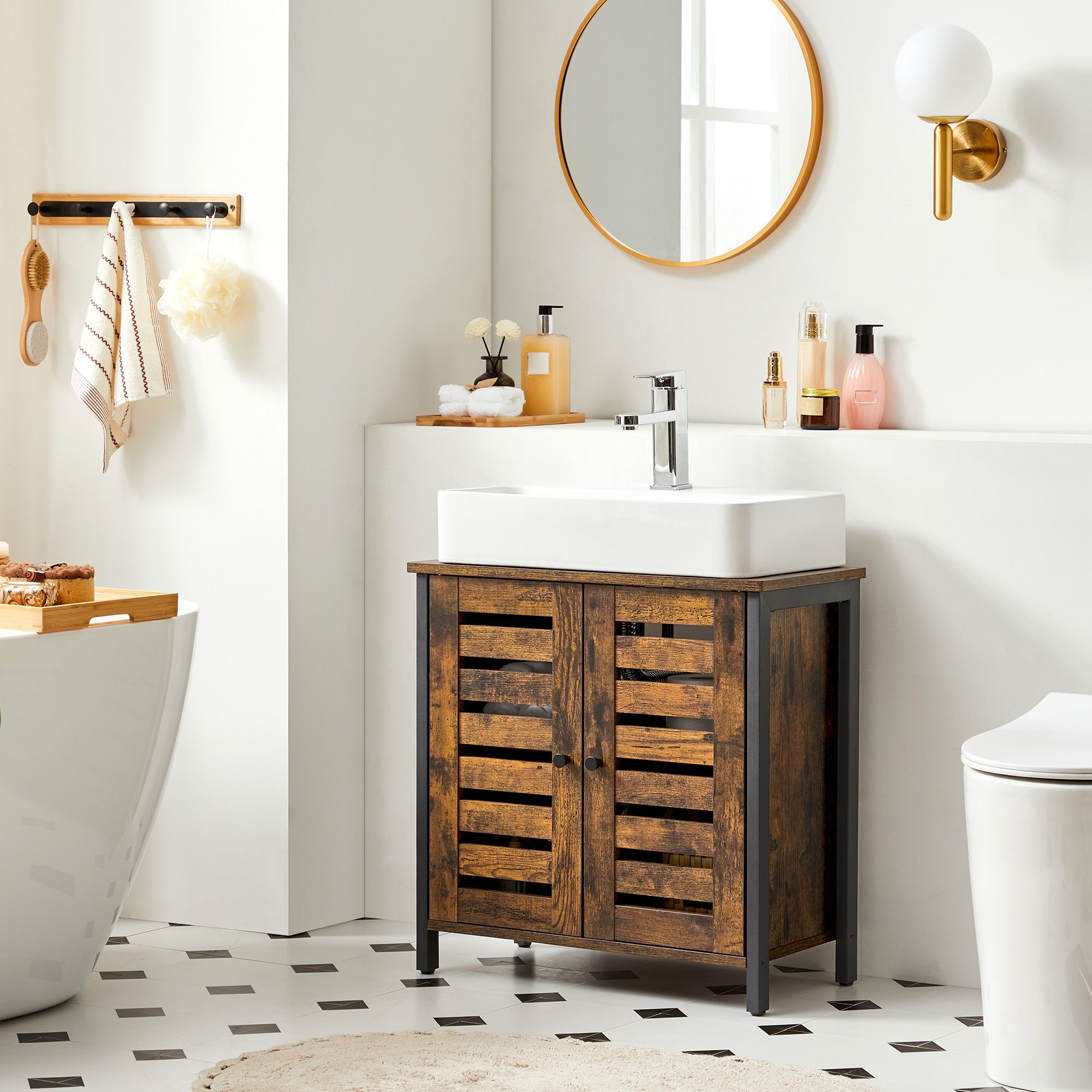 Industrial Brown Under Sink Cabinet with Adjustable Shelf | VASAGLE