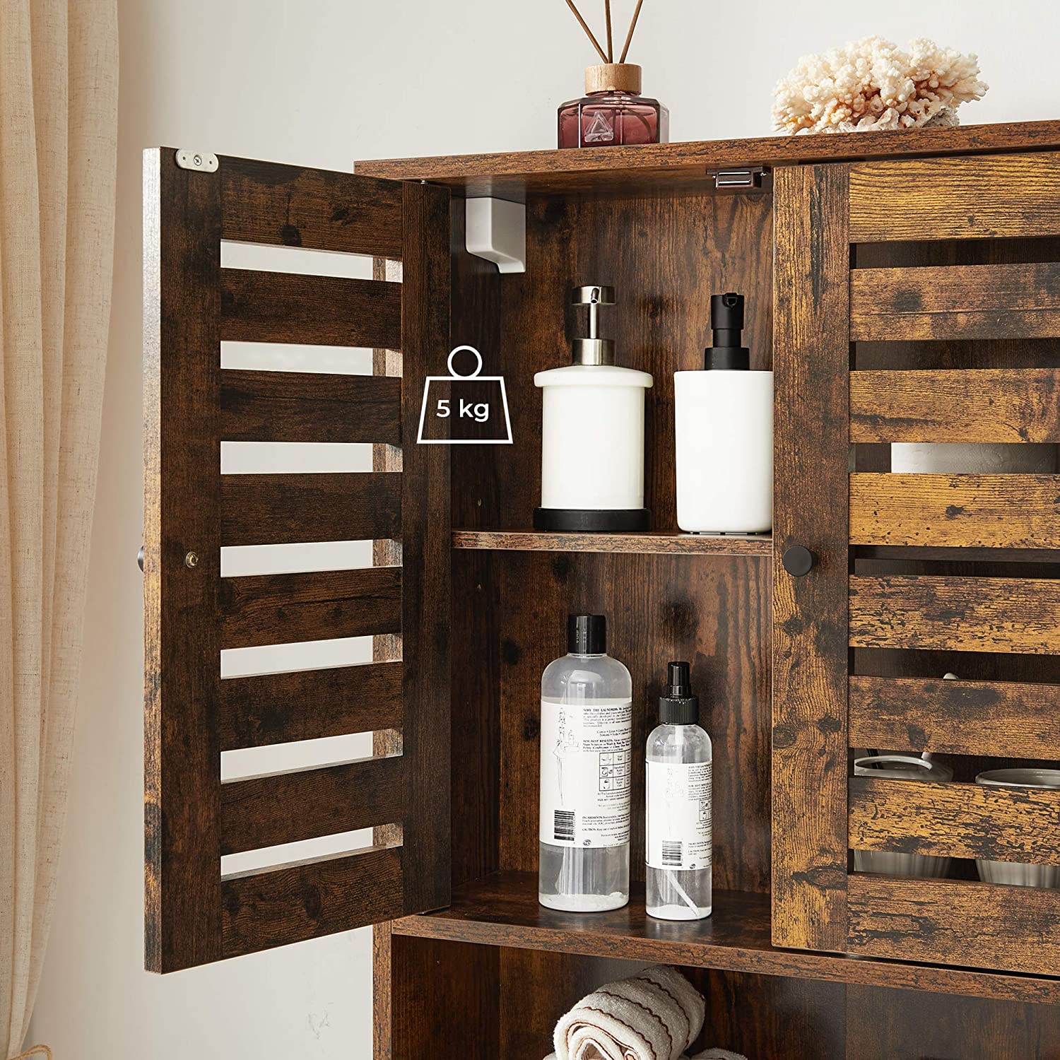 Brown Wall-Mounted Storage Cabinet for Bathroom | VASAGLE