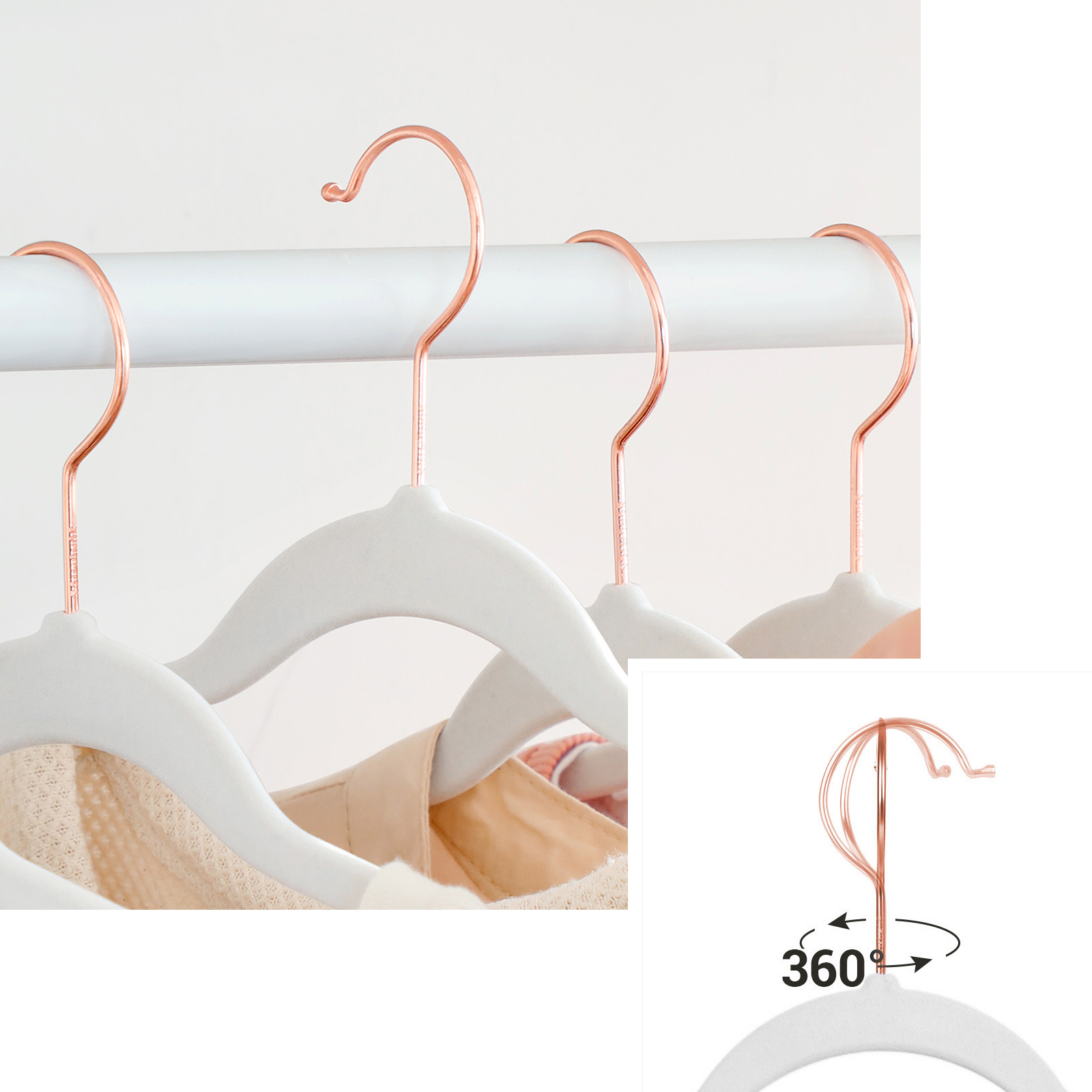 Set of 20 White Velvet Hangers with 360° Swivel Hooks SONGMICS